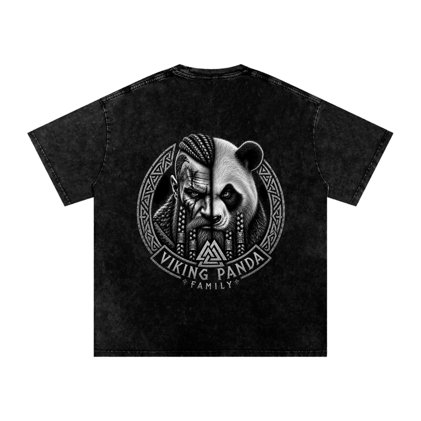 Panda Family. Snow Washed Oversized Cotton T-Shirt